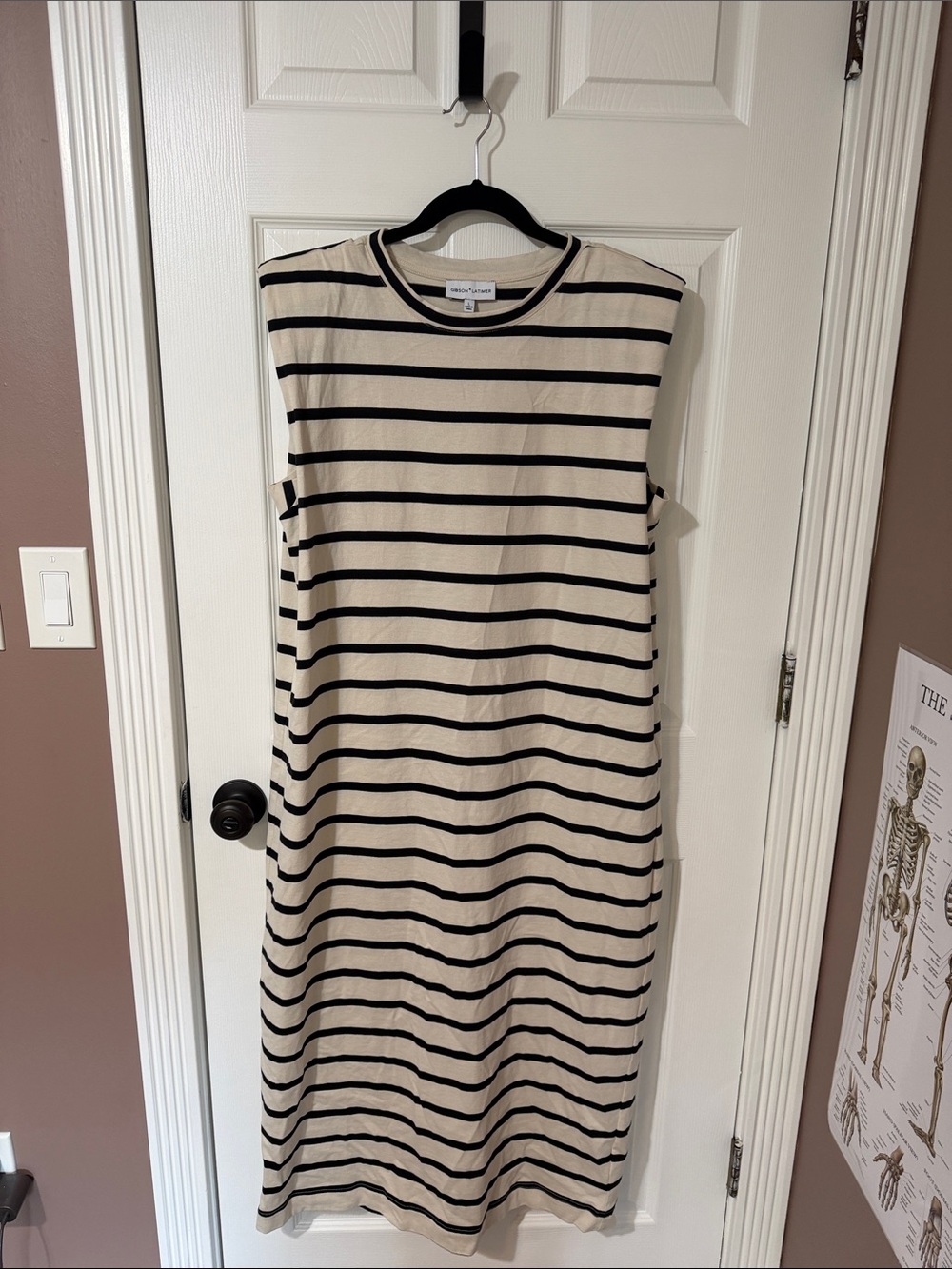 Sleeveless Black & Cream Striped Midi Dress